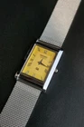 Vintage Seiko Slim Tank Quartz Men Yellow Face Dress Watch-Free DDP Shipping
