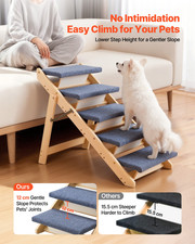 Wood Pet Stairs, 5-Step Dog Stairs for Beds, Sofa  Cars, 150lbs Load Capacity,