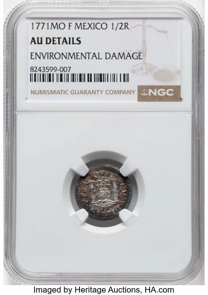 Mexico 1/2 Real Pillar Mo 1771 F, NGC AU Details, Env. Dam. Charles III. KM# 68 - Image 3 of 4