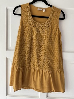 LOGO Lavish By Lori Goldstein Cotton/Modal Tank w/Lace Front Gold, XSmall