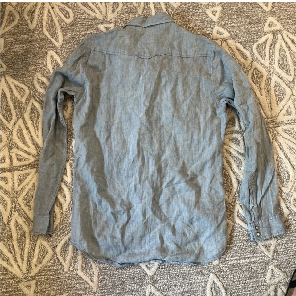 Tre Vero Linen Lightweight Blue Button Down Mens Medium - Image 2 of 4