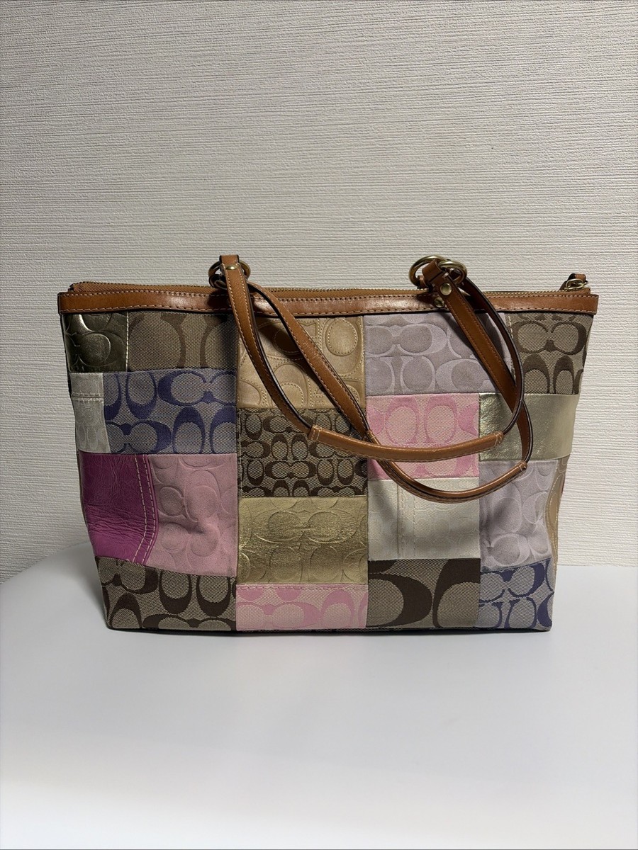 Vintage Y2k Coach Women's Signature Patchwork Tote Bag Multicolor