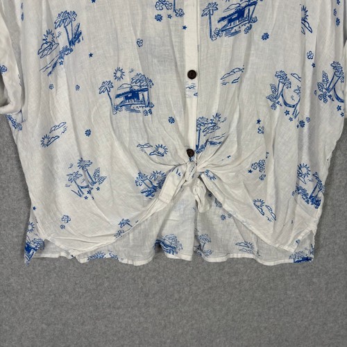 Sonoma Shirt XXL White Blue Linen Button Tie Vacation Coastal Resort Boxy Flowy - Picture 3 of 9