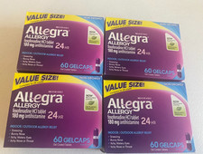 Allegra Allergy 24 Hr No Drowsy 60ct Gelcaps Long Fast-Acting 4 Boxes Exp 5/26