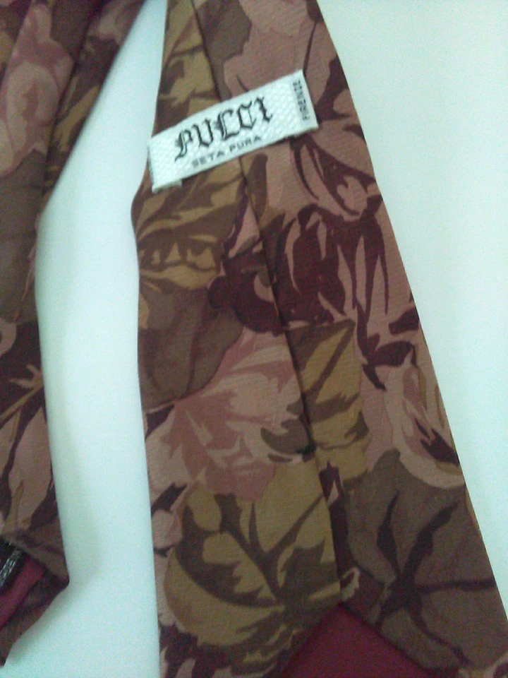 Corbata de diseño PUCCI de seda de colección Italia Florencia (57" 4") hojas marrones Foto 2 de 4