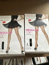 2 Packs Hanes Regular Top Sheer Leg Black Jet 2 Pair Size B