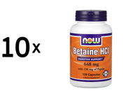 10 X Now Foods Betaine Hcl (120) (131,24 Eur/Kg)