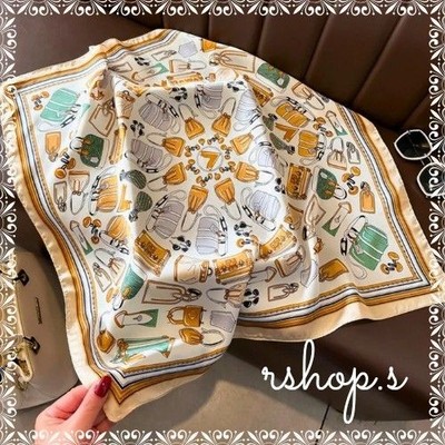 Silk-like UV Cut Scarf Stole Cooling Soft Machine Washable Beige Brown 70x70cm