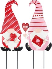 Valentine's Day Outdoor Decorations, 2 Metal Gnome Garden Stakes with XOXO Sign