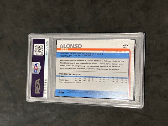 2019 Topps Pete Alonso #475 RC ROOKIE NY METS PSA 10 GEM MINT view 2