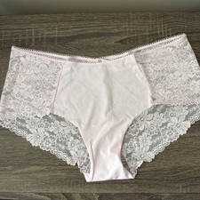 Pink By Victoria  s Secret, Xl Pink Floral Lace Back No-Show Hipster Panties