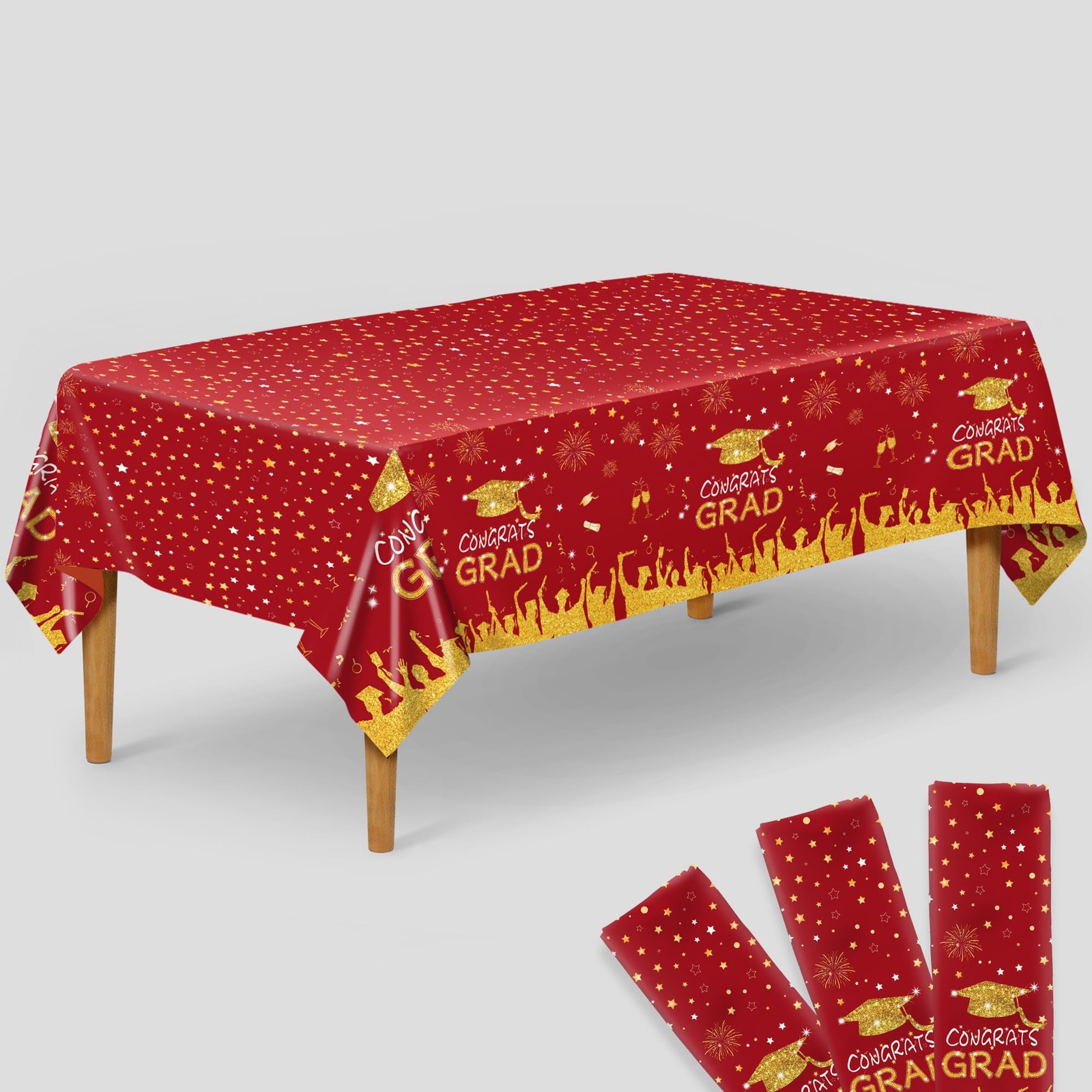 XtraLarge Red and Gold Graduation Tablecloth - 108x54 Inch, 