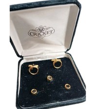 Vintage Tuxedo Stud Cufflink Set Black Onyx Gold Plated Mens Gift