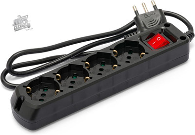 Schuko 10/16A Multi-Purpose 4-Seater Plug 16A Large Switch Black