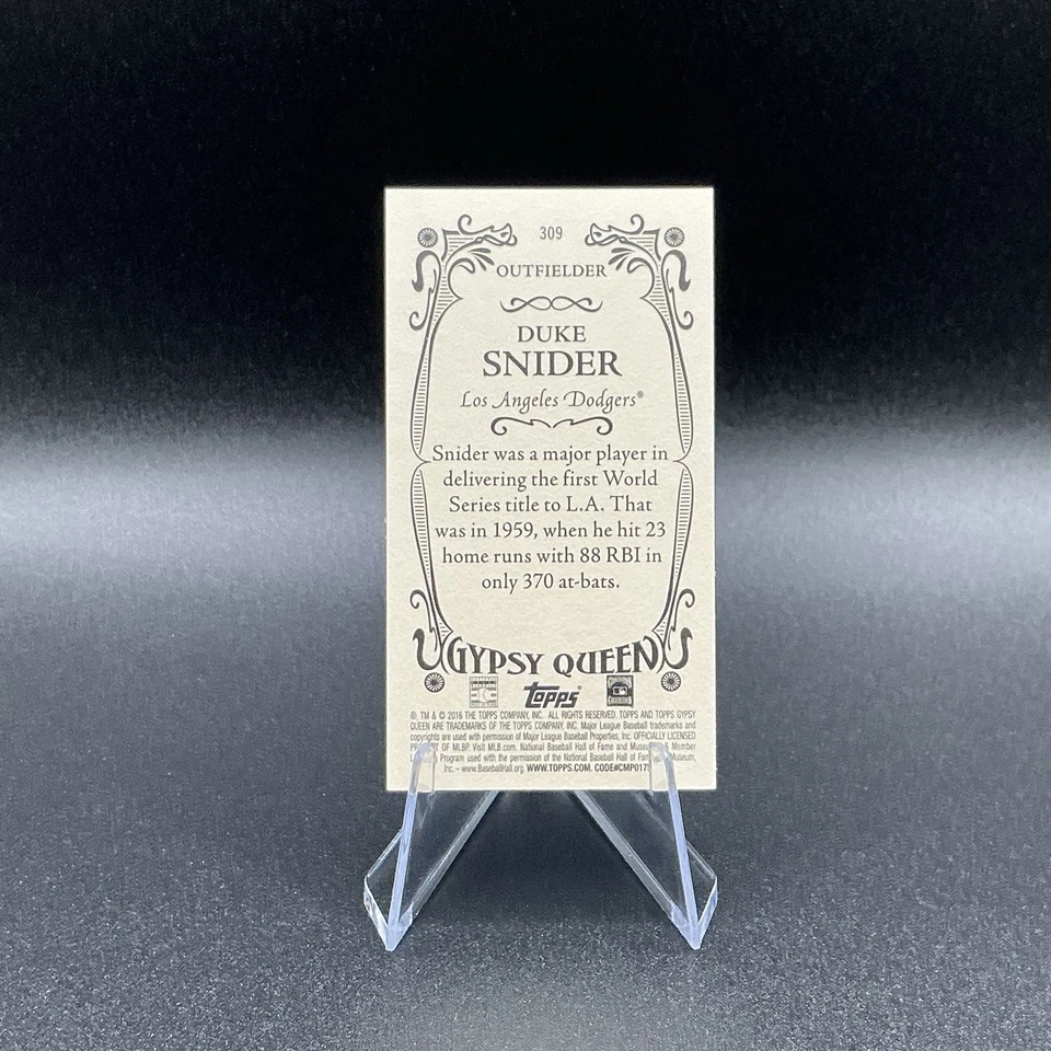 2016 Topps Gypsy Queen Mini Foil SP Los Angeles Dodgers Duke Snider #309 - Image 2 of 2