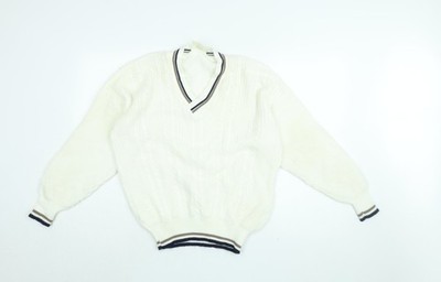 Dorothy Perkins Damen Pullover Pulli weiß V-Ausschnitt Acryl Größe M - Vintage