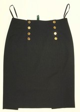 Lauren Ralph Lauren Size 6 Black Sailor Gold Button Front Pencil Skirt