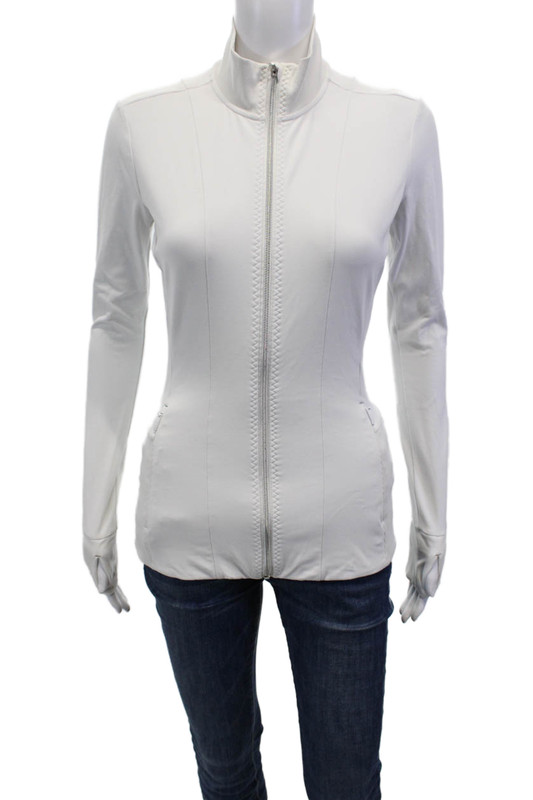 Athleta Womens Ribbed Long Sleeves Full Zipper Blouse White Size Extra Small
