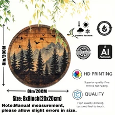 1pc 2D 1pc Retro Country Round Aluminum Wall Art- 7.87inch Durable Metal Forest