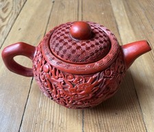 Chinese Cinnabar Lacquered Yixing Zisha Teapot Chrysanthemum Splendor