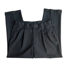 Savane Men Dress Pants Expandable Waist 38x30 Black Pleated Cuffed Hem Polyester