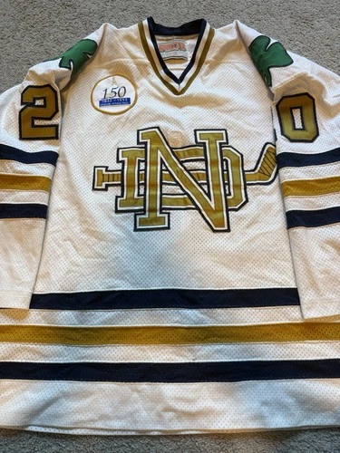Game Worn 1993 Notre Dame Rushin Used Vintage College Hockey Jersey White XL