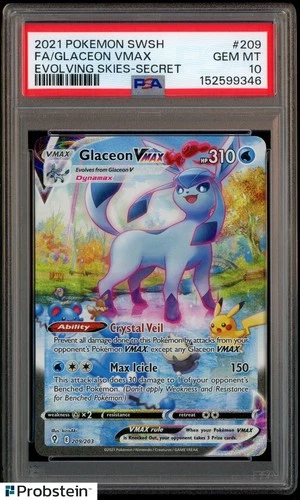 2021 Pokemon SWSH Evolving Skies Secret #209 FA Glaceon VMax PSA 10 GEM MINT