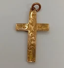 9ct Gold Cross Pendant Engraved Design Lightweight Approx 076g - S381*