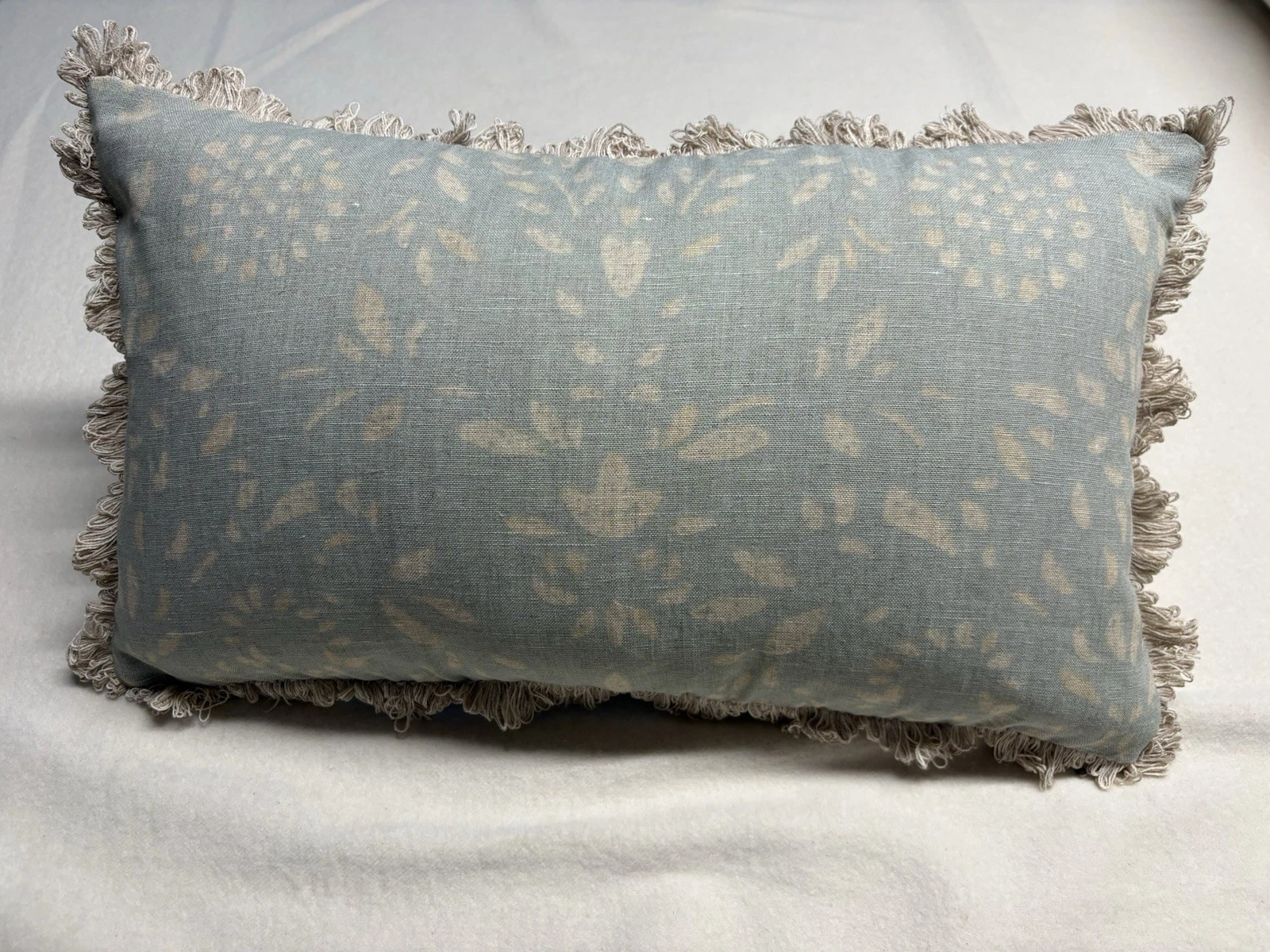 Susie Watson Oblong Duck Egg Maja Cushion With Grey Stripe Back And Fan Edge