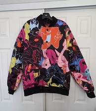 Looney Tunes Men's Lined Quilted Bomber Jacket Black/Multicolor Button XL