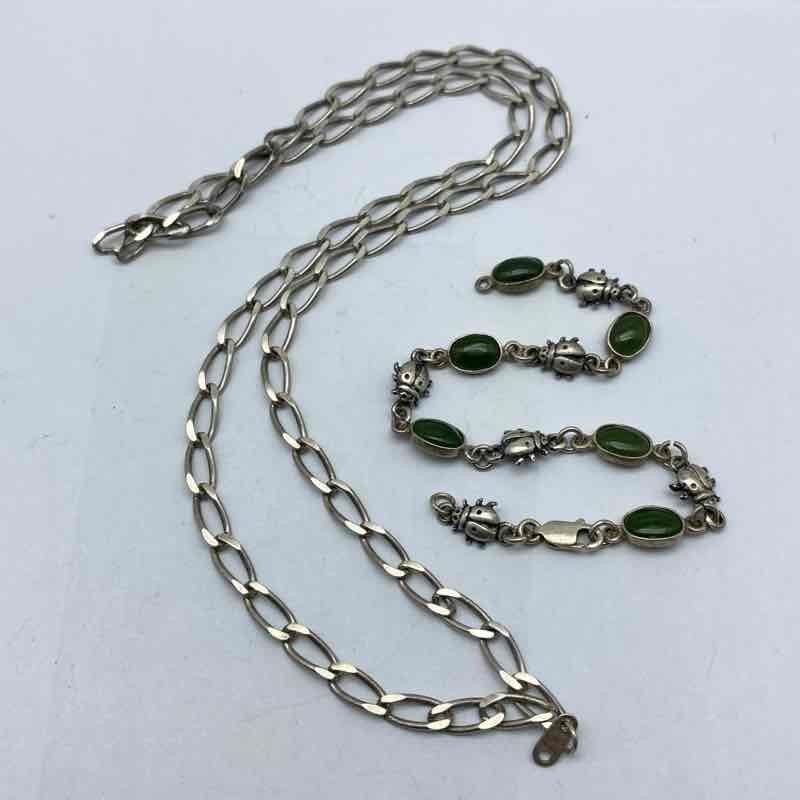 Mexican Sterling Silver 925 Jewelry Set Ladybug Bracelet Chain Necklace 22.4g