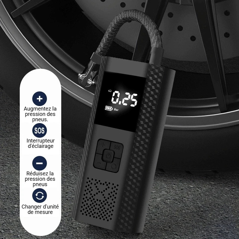Pompe air electrique sans fil portable USB pour pneu voiture moto velo