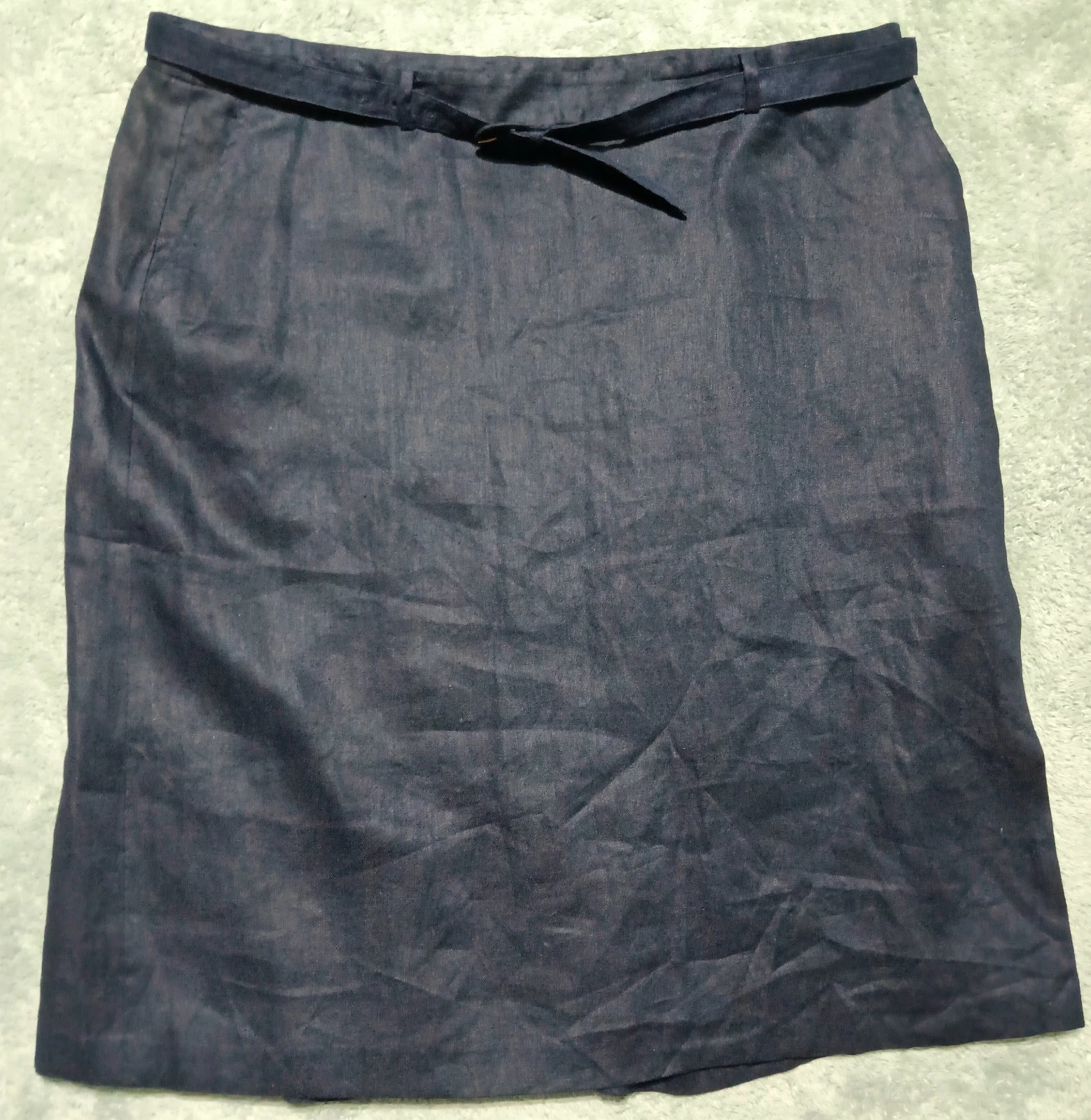 Lauren Ralph Lauren Women's Size 22W Belted Linen Navy Lined Skirt Career Wear