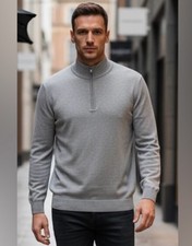 FOOTJOY Wool Sweater 1/4 Zip Gray Men  s Fine Knit Lightweight Large