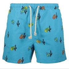 HAVACOA Men's Aqua Blue Mexican Skull Print Swim Trunks