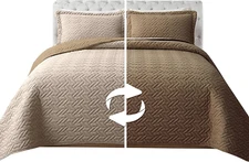 3-Piece Quilted Reversible Bedspread Coverlet Set with Pillow Shams, Exquisite M