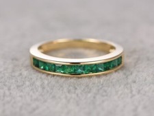 2ct Simulated Green Emerald Wedding Band Half Eternity Yellow Gold Plated