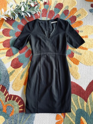 TRINA TURK Womens Black V-Neck Zip Back 3/4 Sleeve Shift Dress Size S