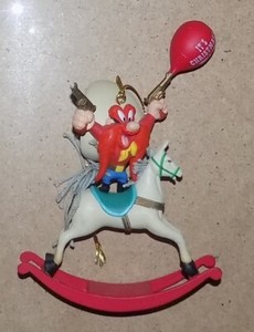 VINTAGE Yosemite Sam on a Rocking Horse Christmas Ornament
