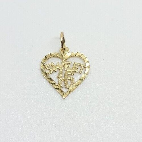 Customized Name Sweet 16 Heart Pendant Charm 14K Yellow Gold