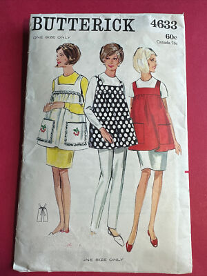 Rare Vintage 1960 s Butterick 4633 Quick n Easy Apron 2 Versions One Size