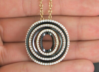 $6500 Bessa 18K Rose Gold Black Onyx Pave Diamond Circle Oval
