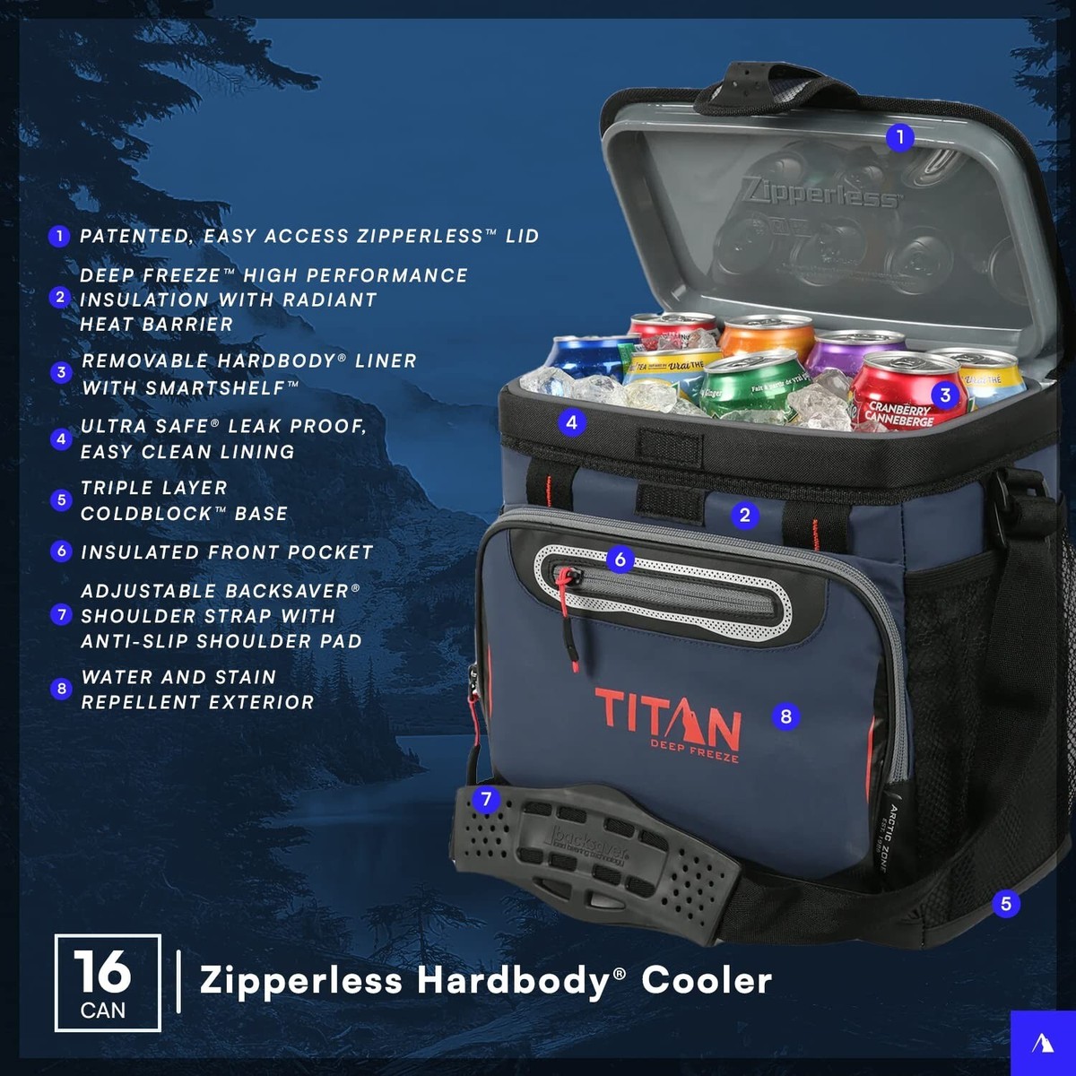 Titan by Arctic Zone 16 Can Zipperless Soft Cooler with HardBody Liner, Jungle Hunt