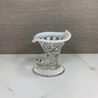 Fenton White Opalescent Hobnail Glass Cornucopia Horn Candleholder