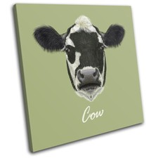Black White Cow Illustration Animals SINGLE CANVAS WALL ART Picture Print