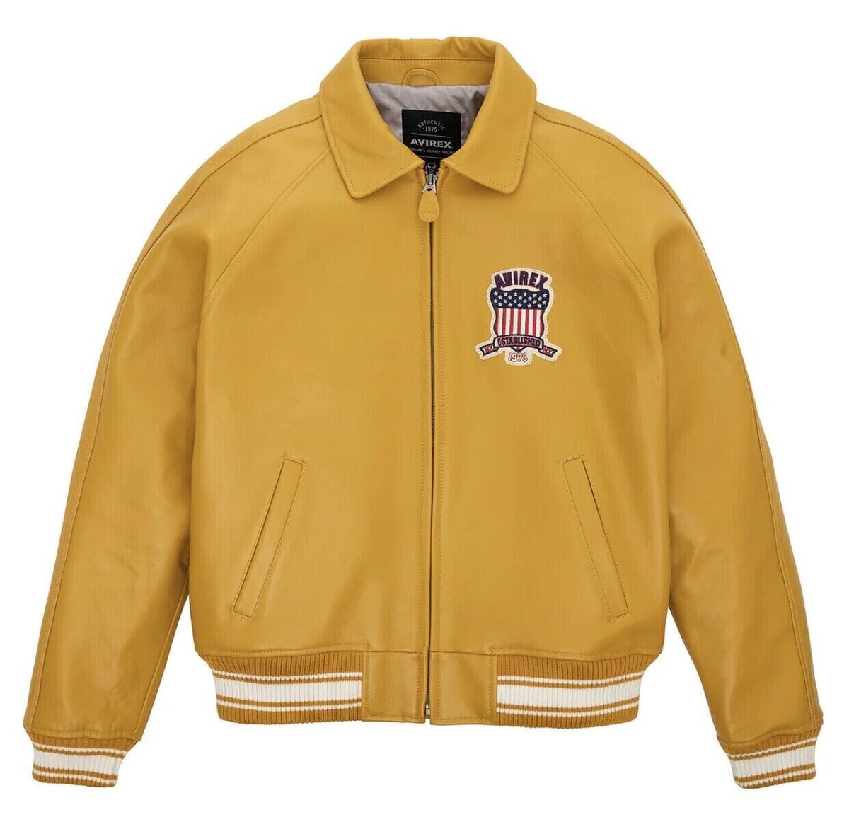 Avirex Mens Yellow Bomber Jacket - 100% Real Sheep Leather
