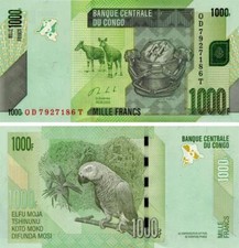 Democratic Republic of the Congo 1000 francs 2020 (2022) UNC Parrot (P101)