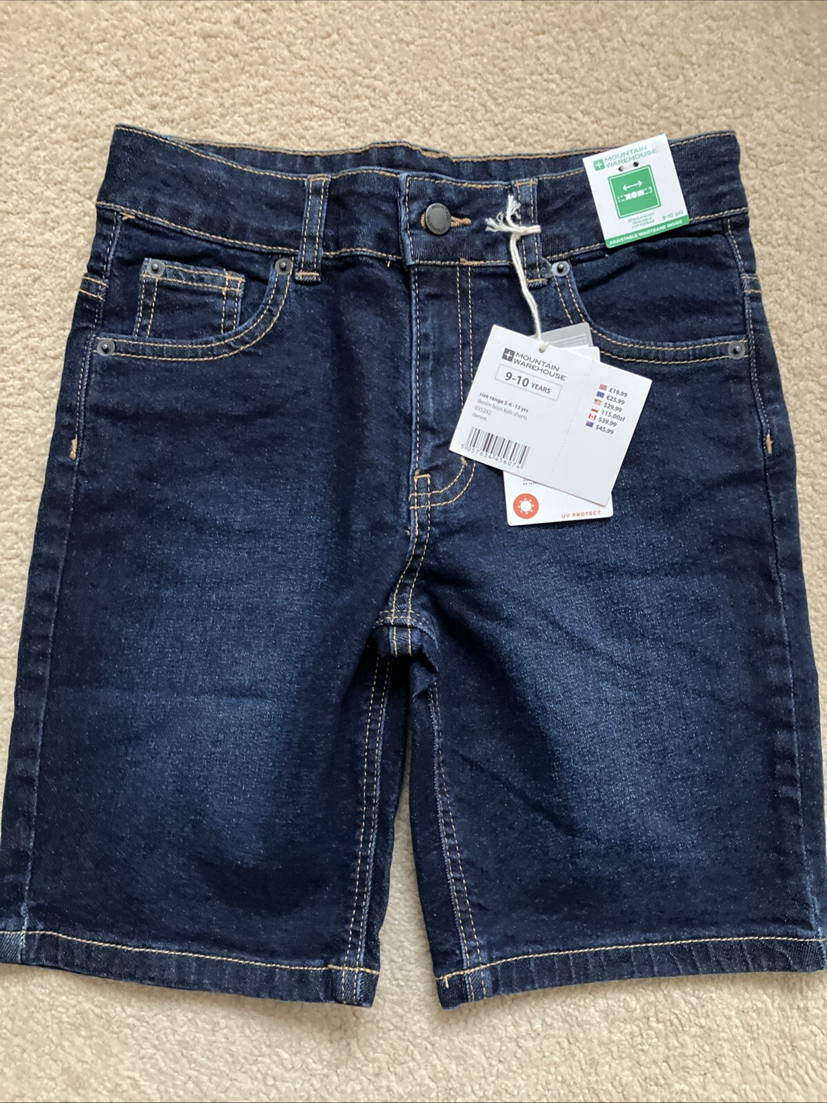 Boys! Mountain Warehouse Blue Denim Shorts Age 9-10 Years RRP £19.99 Adjustable-