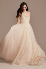 Pleated Bodice Tulle Strapless Plus Wedding Dress by DB Studio