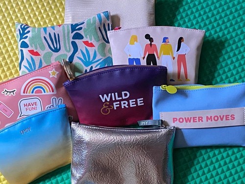 Ipsy Make-Up Bags with 8 Misc. Beauty Products a Variety of Prints